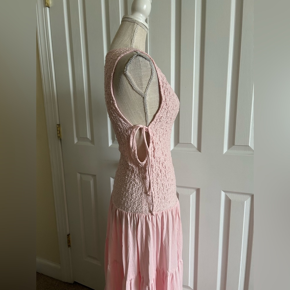 Free People Pink Maxi Tie-Side Smocked Bodice Dress - Picture 4 of 8
